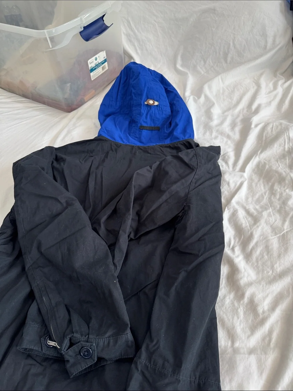 J. Crew Two-Tone  Black Windbreaker with Royal Blue Hood